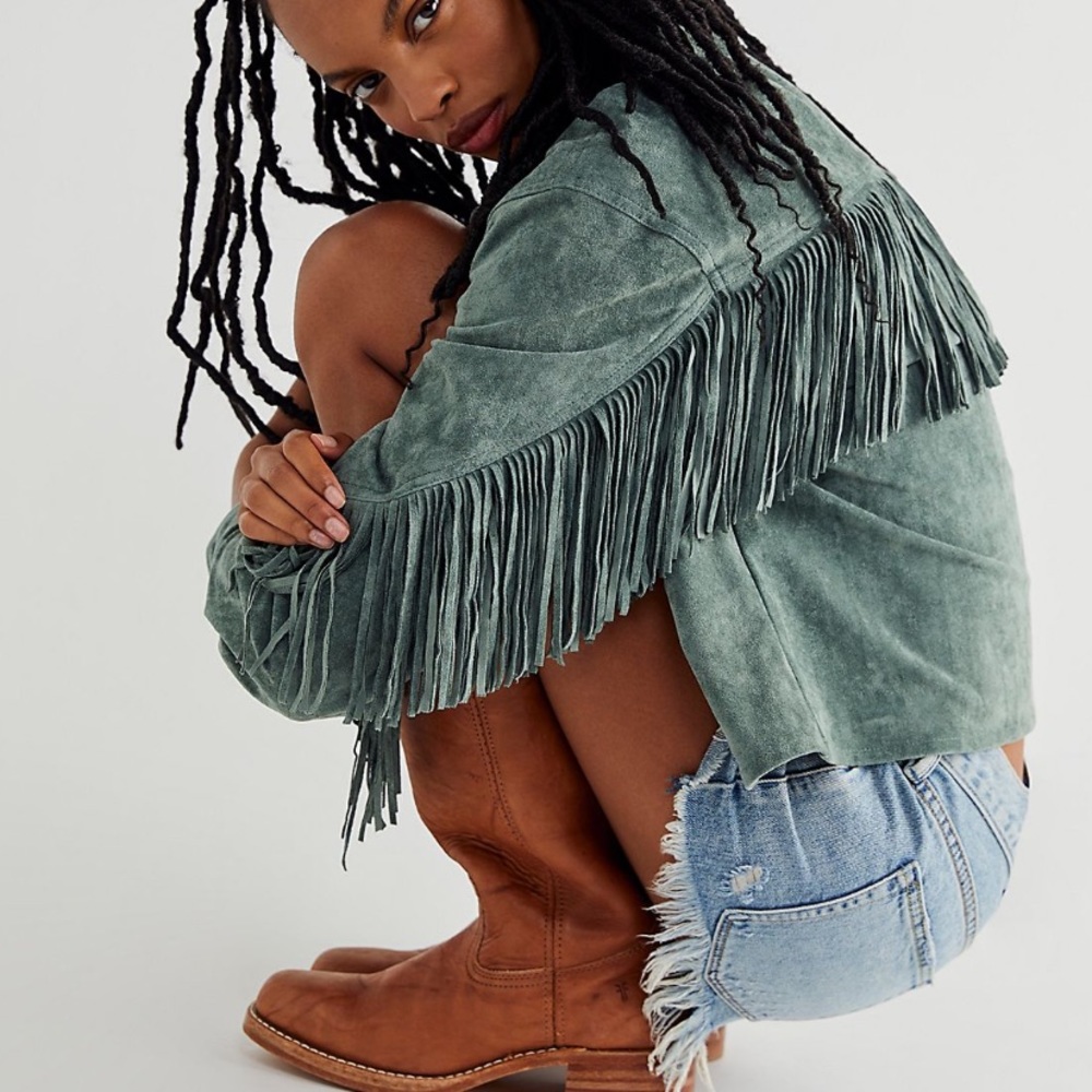 FREE PEOPLE TWIST AND SHOUT VEGAN LEATHER FRINGE JACKET ⚡️
